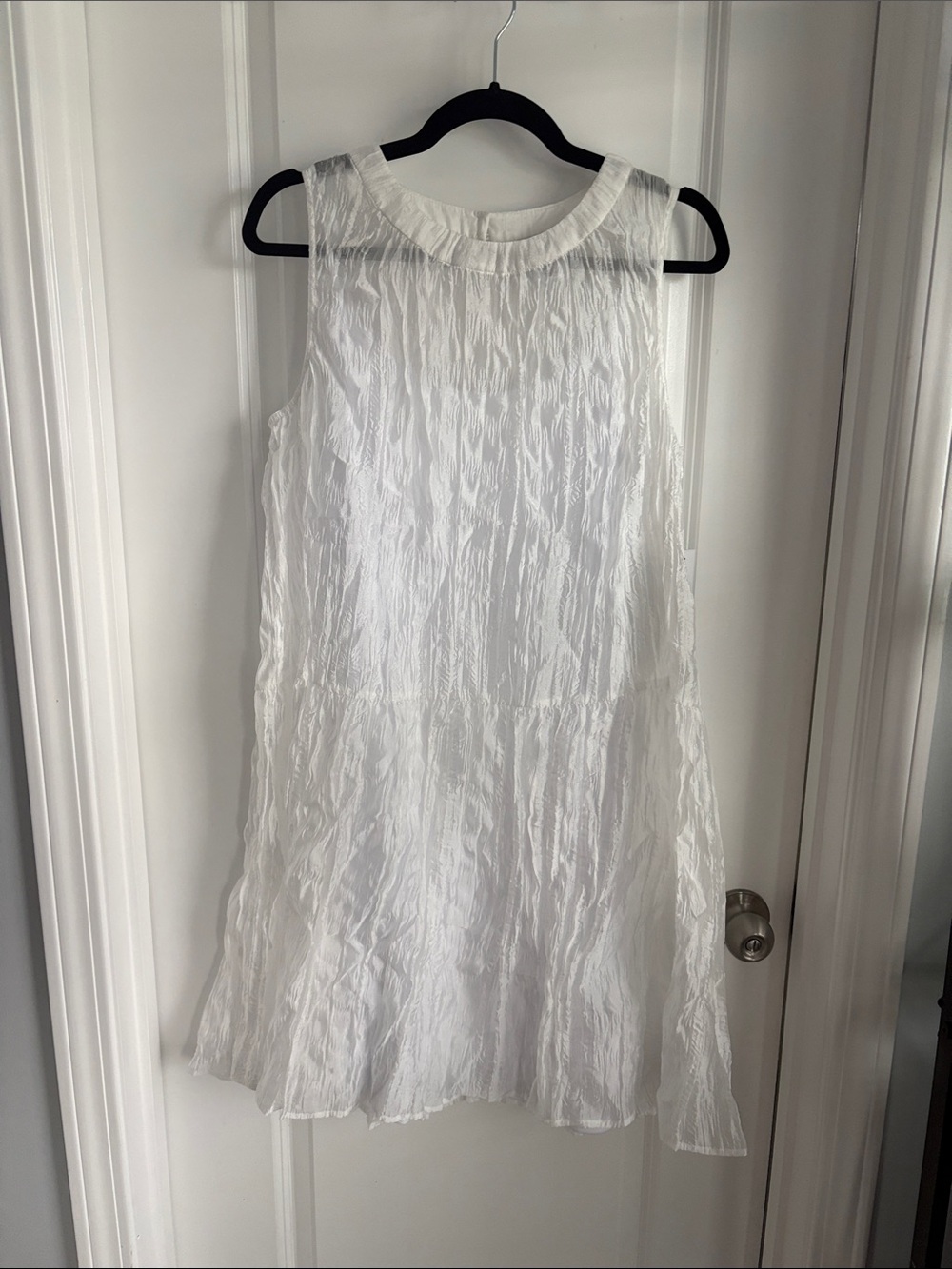 DKNY White Sleeveless Crinkled Mini Dress